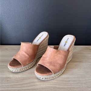 Seven Dials Tan Espadrille Wedge Slide Sandals | 7.5